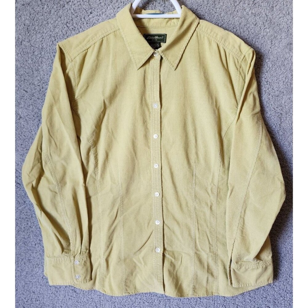 Vtg Eddie Bauer Women's Long Sleeve Button Up Collared Top Green Corduroy Sz XXL